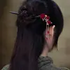 Estilo Nacional Madeira Elegante Grampo de Cabelo Estilo Antigo Grampo de Cabelo Hanfu Jardim de Osmanthus Gardênia Flor de Ameixa Disco Borboleta Acessório de Cabeça Franja Lateral