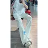 Jeans de Mezclilla con Cruz de Pedrería Estilo High Street Americano Pantalones de Conjunto OOTD para Hombre de Verano Marca de Moda Piernas Rectas Adelgazantes Pantalones Largos