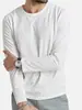 Camiseta Masculina de Manga Longa para Outono, Primavera e Outono, Cor Sólida, Gola Redonda, Slim Fit, Estilo Coreano, Top Juvenil, Camiseta Básica da Moda