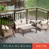 Conjunto de Sofá de Rattan para Varanda, Pátio, Mesa de Centro e Cadeira de Sofá Outdoor Móveis de Lazer para Exterior Sofá de Rattan Impermeável e Resistente ao Sol