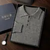 Suéter masculino de cashmere, adequado para outono e inverno, estilo business casual, alta elasticidade, tamanho grande, camisa de manga longa, gola polo, camisa de malha