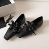 Pronto em Estoque e Enviado em Segundos! Sapatos Mocassins Quadrados de Renda Retrô, Sapatilhas de Ballet com Laço em Uma Perna, Sapatos Pequenos de Couro de Salto Baixo para Mulheres