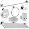 Ingeniería Hotelera Juego de Cuatro Piezas para Baño Cromado Portatoallas Portarrollos de Papel Higiénico Portacepillos de Inodoro de un Solo Poste