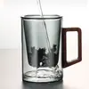 Caneca de Chá de Vidro Borossilicato Alta para Beber e Fazer Chá Uso em Escritório Masculino Caneca Resistente ao Calor Separação de Chá e Água Visualização do Preparo do Chá Caneca Montanha