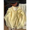 Suéter macio de gola alta amarela clara com botões para mulheres, jaqueta de malha interna espessa para outono e inverno, top quente de cor vibrante