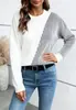 Suéter de Punto a Rayas Bloque de Color para Mujer de Amazon Fashion, Suéter Holgado Versátil de Cuello Redondo y Manga Larga para Otoño e Invierno, Estilo de Comercio Exterior Transfronterizo
