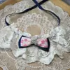 Gola falsa de renda com laço estilo coreano para pet, babador de renda, acessório xadrez para cachorro, babador para gato, cachecol para buldogue francês