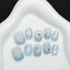 Uñas postizas con diseño de peces koi y cuentas, estilo caricatura de verano nicho, 30 piezas, venta al por mayor con un toque de alta gama