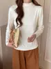 Camiseta Mask con Cuello Medio Alto Amigable con la Piel para Otoño e Invierno, Sencilla Versátil Ajustada a la Figura Moderna Camiseta Base de Manga Larga para Mujer