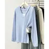Blusa feminina plus size 100kg, novo estilo outono, tamanho grande casual com capuz, tricotada com detalhes vazados, estilo duas peças falsas 0736