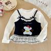 [Lingli] Ropa para Niñas Estilo Coreano Camiseta Falsa de Dos Piezas Otoño Nuevo Estilo Tops de Manga Larga para Niños Bebé con Volantes de Moda