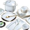 Jingdezhen Cerámica de Mesa de Alta Gama Incrustaciones de Oro Jade Pintado a Mano Juego de Cuenco y Plato Dorados para Uso Doméstico, Estilo Europeo Simple Personalización DIY