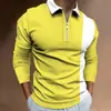 Colección de otoño transfronteriza: Camisa polo de manga larga para hombre, a la moda y versátil, con rayas y cuello estampado
