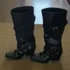 Botas Negras de Cuadrado Retro Coreano Hasta la Rodilla para Mujer 2026 Nuevas Botas Arrugadas de Tacón Grueso con Hebilla Desmontable de Dos Vías