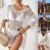 2026 Nuevo Cubre Traje de Playa Transfronterizo para Amazon Estilo Europeo y Americano Hueco con Abertura Lateral Vestido de Playa Personalizado de Manga Larga para Mujer