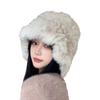 Gorro de peluche blanco de piel de conejo real para niños, otoño e invierno, cálido, con protección para las orejas, gorro de pescador de punto de piel