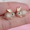 Moda Coreana e Japonesa Brincos de Tarraxa Coelho Cheios de Diamantes Exquisitos Fofos Super Adoráveis Para Uso Diário Infantil Brincos Brilhantes Atacado