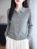 Nuevo Cárdigan de Punto con Cuello Polo de Lana Fina para Otoño/Invierno 2026, Manga Larga, Hueco, Color Sólido, Top Holgado para Mujer