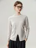Estilo minimalista~Suéter de cachemira de punto para mujer, nuevo diseño de otoño e invierno, cuello redondo, abertura frontal, cintura entallada, jersey