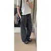 Pantalones de cuadros hombres mujeres verano nuevo retro americano cordón elástico cintura alta sueltos caída pierna recta ancha