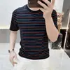 Camiseta de manga corta de alta gama con bloques de color a rayas para hombre, camiseta básica informal elegante de manga corta para verano, top de moda 2026