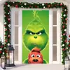Decoración de cubierta de puerta navideña transfronteriza, cortina de puerta del monstruo verde Grinch, colgante de puerta de monstruo navideño, cubierta de puerta de tapiz de Año Nuevo
