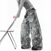 Pantalones Vaqueros Casuales de Pierna Ancha Desgastados Estilo Callejero Nuevo de Verano con Estampado Completo de Estrella Americana Cuchillo Curvo Roto