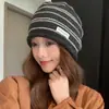 Gorro de Punto a Rayas con Borde Enrollado Estilo Coreano para Mujer, Cálido para Otoño/Invierno, Versátil, Adelgazante, Slouchy