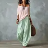 2026 Nuevo Conjunto Casual de Pantalones Largos Anchos de Moda Off-Shoulder con Bloques de Color de Amazon
