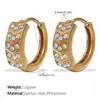 Novos Brincos Redondos com Strass Micro-Incustado, Brincos, Formas Geométricas, Brincos Banhados a Ouro 18K em Aço Inoxidável, Joias para Orelhas