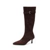 Botas Altas de Aguja de Punta Versátiles de Moda para Mujer Nuevas Botas Altas Elegantes Slim de Gamuza Botas de Moda Elásticas de Tacón Alto
