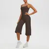 Nuevo Estilo Tirantes Finos Espalda Bonita Camiseta sin Mangas de Yoga Cintura Alta Secado Rápido Casual Cropped Pantalones de Pierna Ancha Conjunto de Ropa de Yoga para Exteriores Mujer