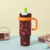 Nueva taza térmica Dopamine Ice King de gran capacidad con asa, pajilla de acero inoxidable 316, taza portátil para coche para exteriores
