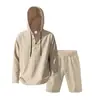 Traje Henry con Capucha de Lino Holgado Casual de Verano para Hombre, Transfronterizo Europeo y Americano, con Pantalones Cortos de Manga Larga, Tendencia de Playa