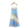 Vestido Delgado Estampado Estilo Retro Francés para Vacaciones 2026 Primavera Nuevo Sexy Ajustado con Tirantes Finos Vestido Largo