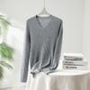 100% Cachemira Pura para Mujer Otoño e Invierno Nuevo Casual Más Fácil de Combinar Manga Larga Cuello Redondo Tejido de Cachemira Camiseta Básica