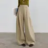 Pantalones casuales rectos de pierna ancha con corte curvo para mujer, de tiro alto, adelgazantes, con caída, versátiles, estilo influencer de moda, otoño 2026