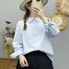 Camisa de algodón de manga larga de alta calidad para mujer, grado de exportación, estilo coreano, simple, versátil, casual y de corte holgado