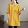 Verão Comércio Exterior Novo Estilo Versão Coreana Feminino Solto Tamanho Grande Camiseta Básica Comprimento Médio Estiloso Redutor de Idade Manga Curta Camiseta Top