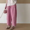 26 Nuevos Pantalones de Papel Holgados, Delgados, Estilo Japonés Casual de Verano para Mujer, Pantalones Anchos de Tres Cuartos para Mujer Petite