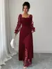 2026Tiktok Transfronterizo Europeo y Americano Nuevo Estilo Estilo Retro Francés Transparente Manga Larga Vestido de Mujer Vestido de Noche