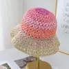 Sombrero de Paja Tejido para Mujer con Gradiente de Color Dopamina, Sombrero Transpirable para Vacaciones en la Costa, Sombrero de Sol para Mostrar la Cara, Sombrero de Pescador Pequeño