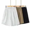 [Oferta Especial] 100 kg Nuevo Estilo de Verano para Mujeres de Tallas Grandes: Shorts de Traje Ligeros y Sencillos de Lino Tencel Pantalones Casuales de Longitud Media 0494
