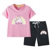 Meninos e Meninas Verão Suit 2023 Novo Verão Cartoon Algodão T-shirt de manga curta Shorts Infantil Casual Conjunto de duas peças