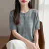 Nuevo Estilo Primavera y Verano 2026 Cárdigan de Punto Tencel Lyocell Cuello Redondo Manga Corta para Mujer Color Sólido Hueco Holgado