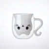 Caneca de Água Criativa de Gato de Desenho Animado para Uso Doméstico, Caneca de Café para Café da Manhã, Copo de Vidro com Camada Dupla Isolado Resistente a Altas Temperaturas