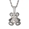 Pingente Fofo de Urso Estilo Japonês e Coreano Transfronteiriço para Meninas, Colar de Animal Cartoon Fresco com Pedras Cheias, Joias da Moda