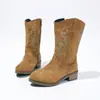 Botas Martin para Niña 2026 Otoño/Invierno Nuevo Estilo Botas Vaqueras Occidentales Bordadas para Niños Mayores Botas de Cuero de Media Caña