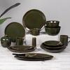 Plato Plano de Cerámica Esmaltada Color Musgo Creativo Retro Americano Vajilla Taza de Café para Bistec Occidental Tazas para Arte Latte Cuencos y Platos de Alto Valor