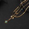 Collar de Turquesa de Acero Titanio con Oro de 18K Europeo y Americano de Doble Capa para Mujer Diseño Nicho Lujo Ligero Colgante de Estrella Cadena de Collar